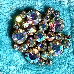 Vintage AB Rhinestone Crystal Cluster Brooch - Beautiful & Colorful Sparkles